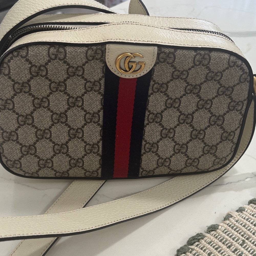 Gucci Beige and Black Crossbody Bag with Red Stripe
